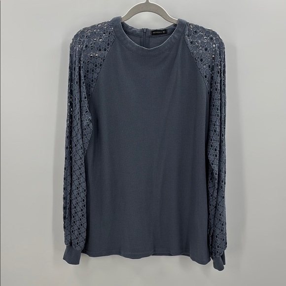 Miholl Blue/Gray Lace Sleeve Top size XL - Picture 3 of 8